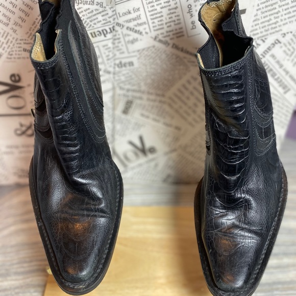 Donato Marrone Men’s Black Textured Design Leather Ankle Cowboy Boots Size 8.5D - Picture 2 of 6